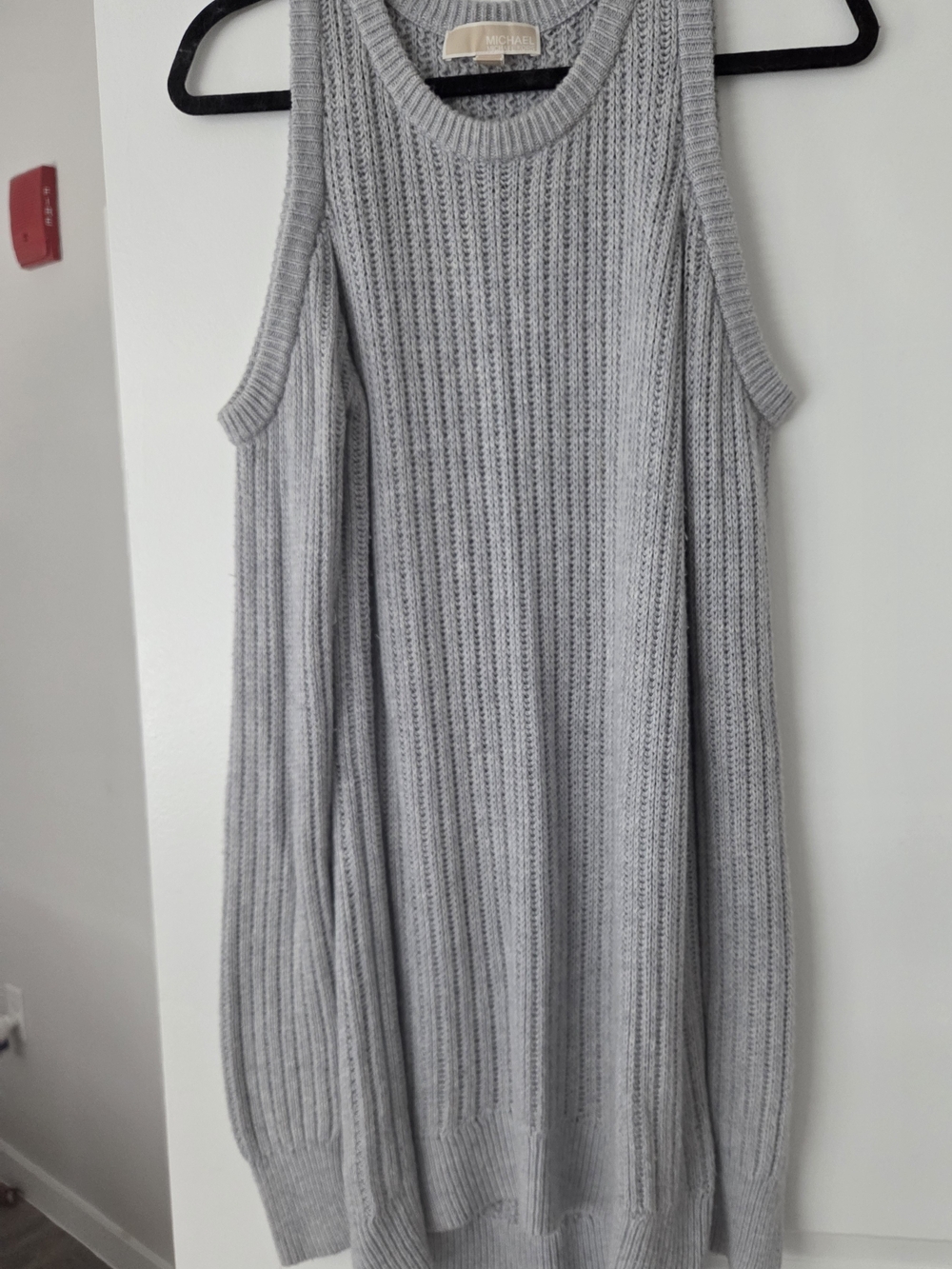 MICHAEL Michael Kors Light Gray Shoulderless Ribbed Knit Sweater L